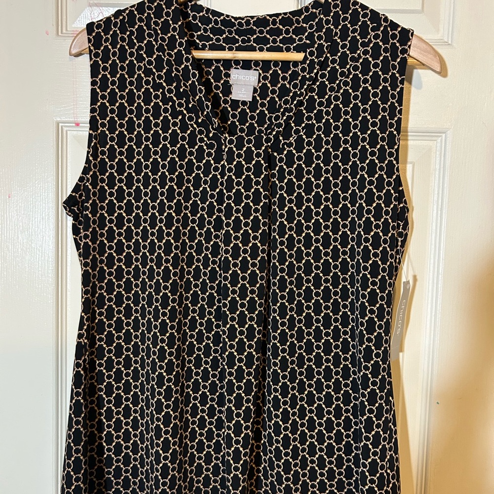 Chico's Black and Cream Geometric Women's Top